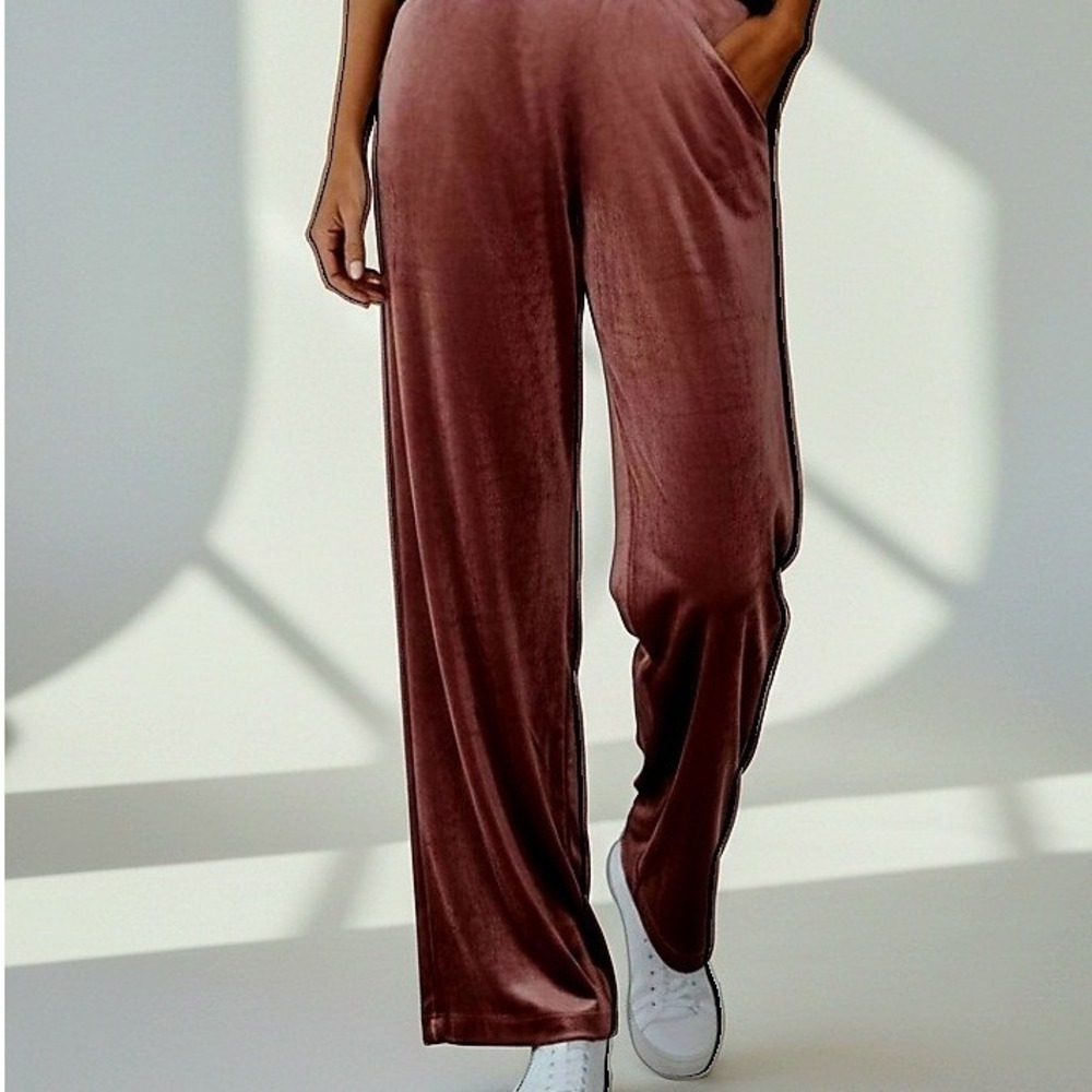 LOFT Women XXL Velvet Wide Leg Pants Mauve Pink Pull-on Comfort Fall Jewel